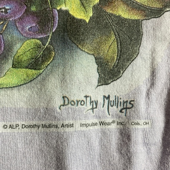 Vintage Dorothy Mullins Bird T Shirt Large Purple Flowers Birdhouse Cotton - Picture 4 of 8